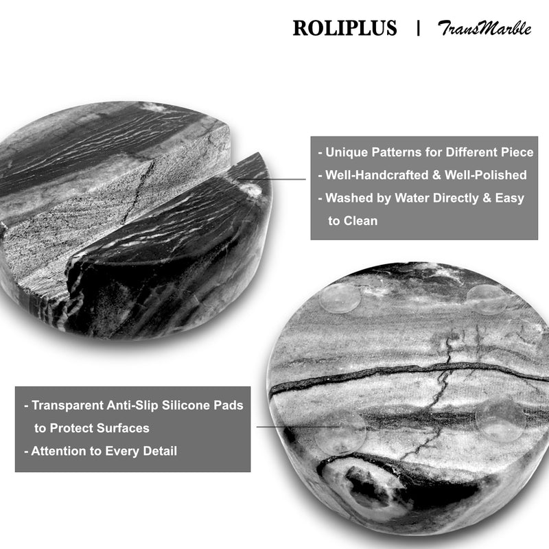 Luxury Marble Cell Phone Stand Holder for Popular Smartphones (1 Pcs) - Real Solid Marble Mobile Phone Stands as Office Desk or Kitchen Countertop Decor (Wooden Black) Wooden Black