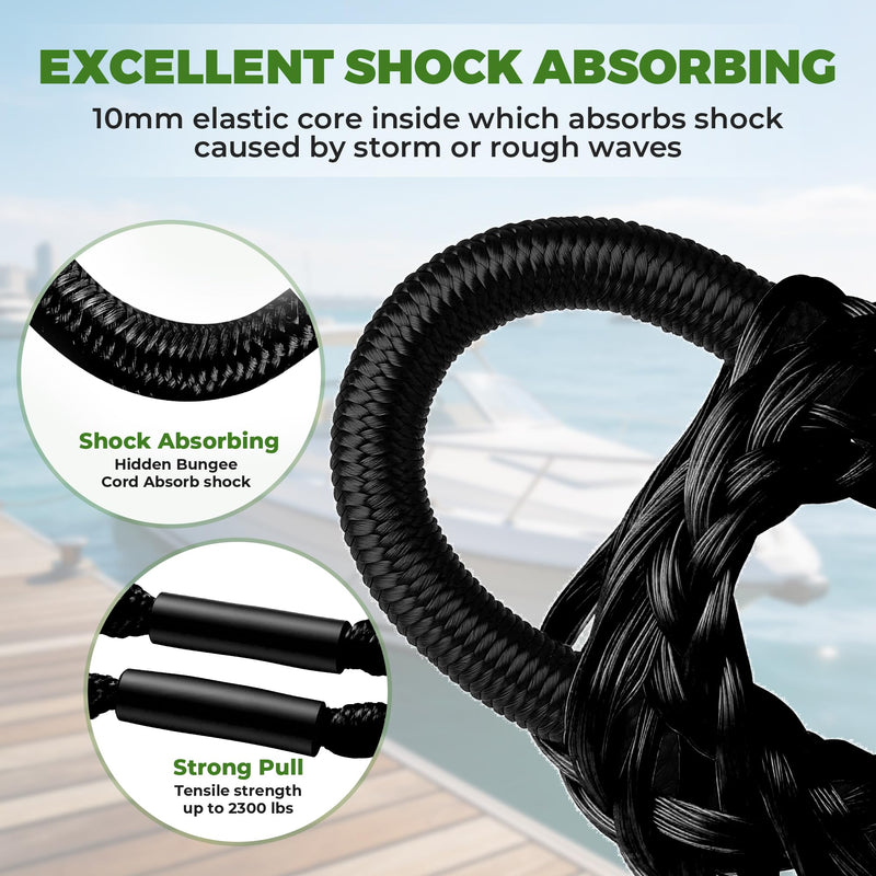 Bungee Dock Line for Boats 4FT Stretchable Boat Dock Lines with Built-in Bungee Cord Foam Floats Quick Dock Rope for Jet Ski Pontoon Kayak Elastic Boat Docking Line Boating Gifts for Men 4P Black Black 4P