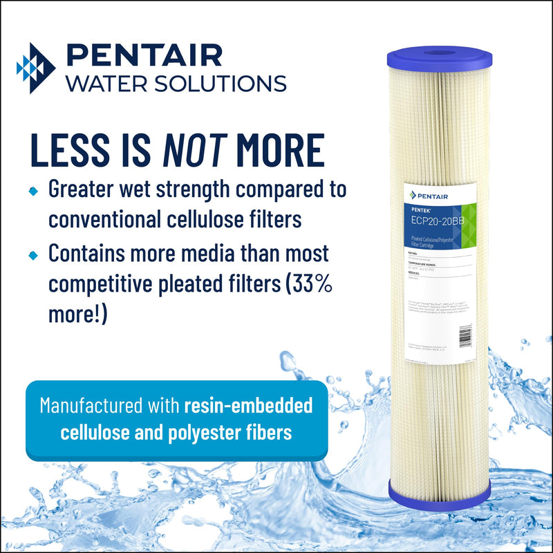 Pentair Pentek ECP20-BB Big Blue Sediment Water Filter, 10-Inch, Whole House Heavy Duty Pleated Cellulose Polyester Replacement Cartridge, 10" x 4.5", Blue End Cap, 20 Micron Pack of 1