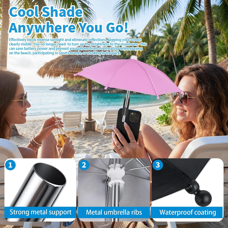 3 Pack Phone Umbrella for Sun, Cell Phone Shade with Clip, Protects from Sunlight, Glare, Rainproof, Suitable for Outdoor Activities(Black+Blue+Pink)