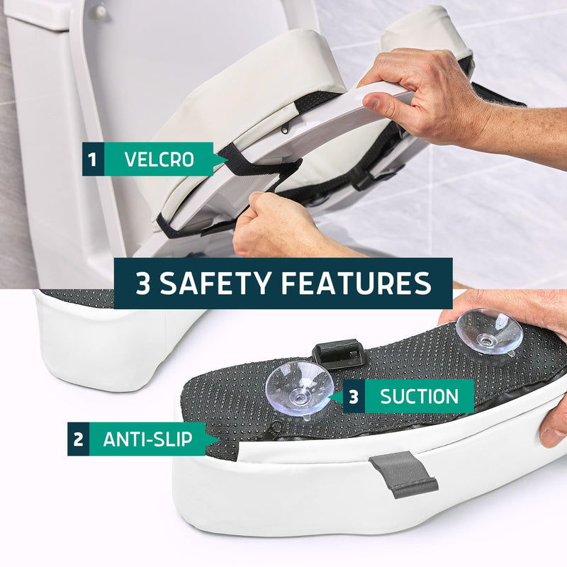 Lunderg Padded Toilet Seat Riser for Seniors - Adds 2 inches. Universal Fit - FIRM Raised Toilet Seat Cushion with High-Density Foam for Enhanced Comfort & Elevation. Post-Surgery Must have (White) White