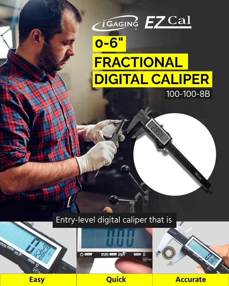 iGaging IP54 Electronic Digital Caliper 0-6" Display Inch/Metric/Fractions Stainless Steel Body 6"