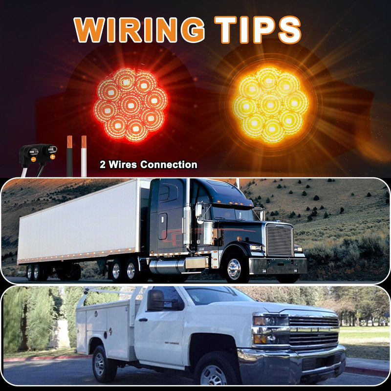 10Pack(5 Amber + 5 Red) 2" 9 LED Round Trailer Side Marker Light Grommet Flush Mount, [DOT Approved] Sealed 2 inch Clearance Lights with Reflex Lens for Truck RV Camper, IP67 Waterproof, 12V Amber/Red - 9 LED
