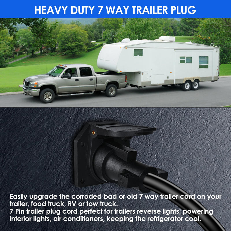 4 FT 7 Pin Trailer Plug Heavy Duty Trailer Wire Extension Pure Copper 7 Wire Trailer Wiring Harness Kit with Dust Cover 7 Way Trailer Plug Cord for RVs Trailers Campers 7P-4 FT