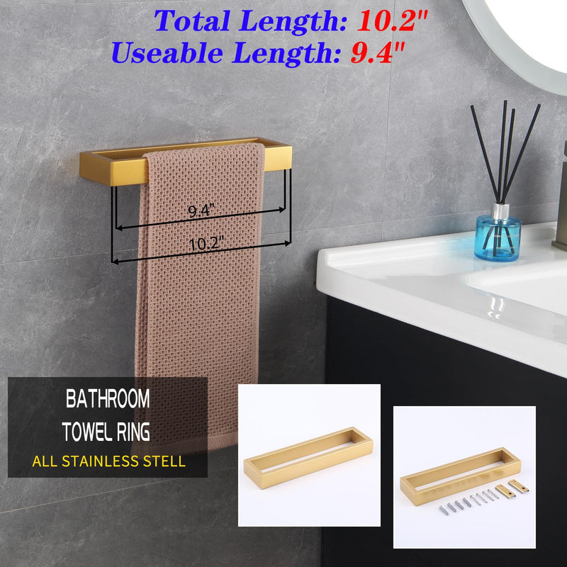 GERZWY Bathroom Accessory 3-Piece Set SUS 304 Stainless Steel Toilet Paper Holder Towel Ring Towel Hooks Wall Mount Gold Finished HG1708-3BE