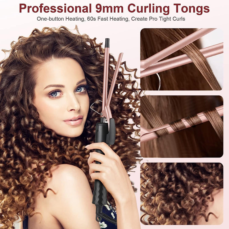 JAETON Curling Wand 9MM, Thin Curling Iron, Create Tight Curls Black