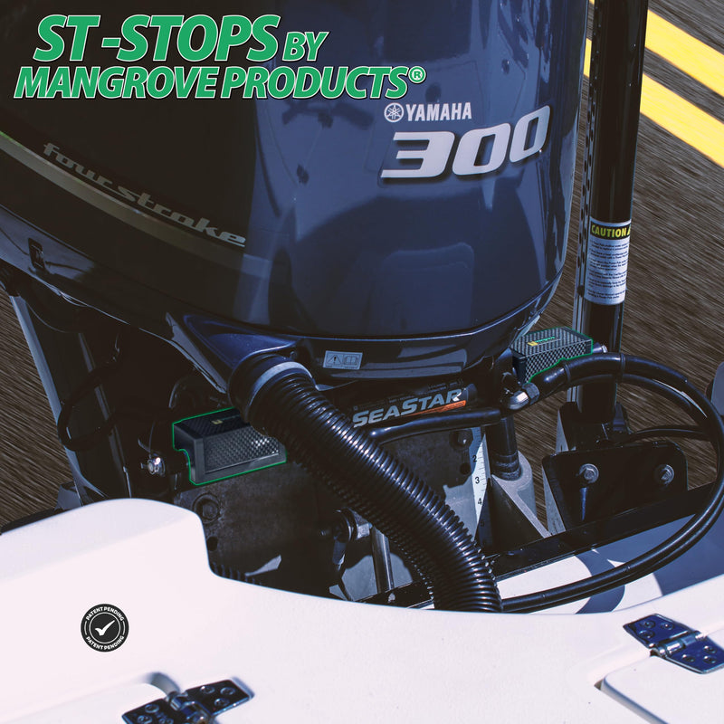 Mangrove Products: 4" Hydraulic Outboard Steering Lock, Steer Support for Outboard Boat Motors for Trailering and Transport Boating Accessories, Boat Motor Steering ST-Stops Black-Pair