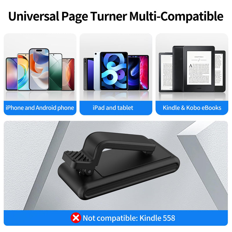 Page Turner Ring for Kindle (Compatible 5th-11th Gen), Remote Control for iPhone iPad Android Tablets, Camera Shutter for Selfie, Lightweight Reading Accessory (Black)