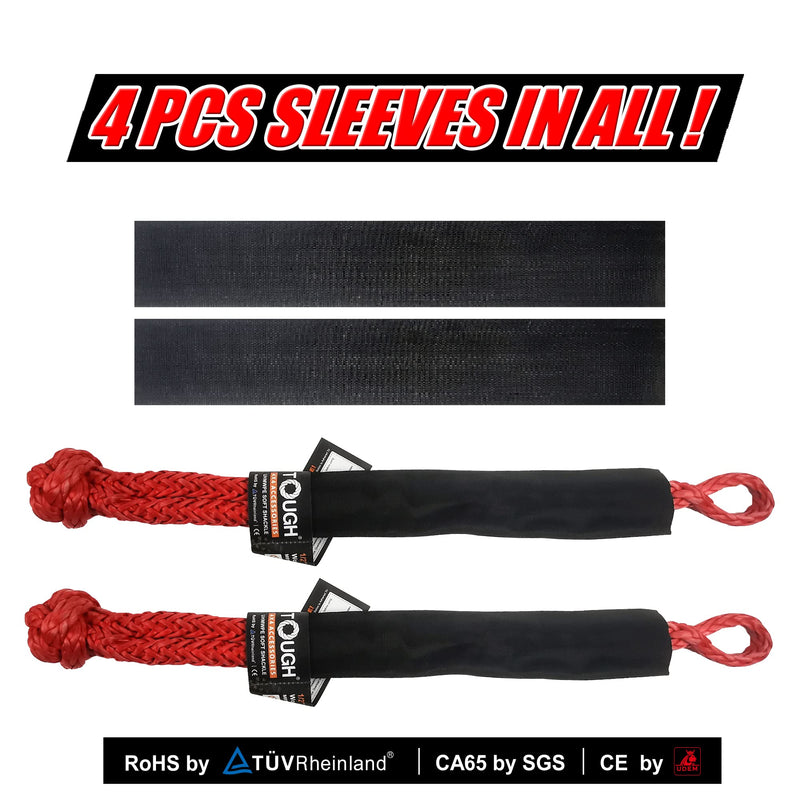 TOUGH 2 Pcs Synthetic Soft Shackle 1/2 x 22 Inch (55,000lbs Breaking Strength) Rope Shackle with 4 Sleeves for Sailing SUV ATV Truck Jeep Off Road Recovery (1/2" X22" Plus, Red 2-Pack, 2) 1/2" X22" PLUS