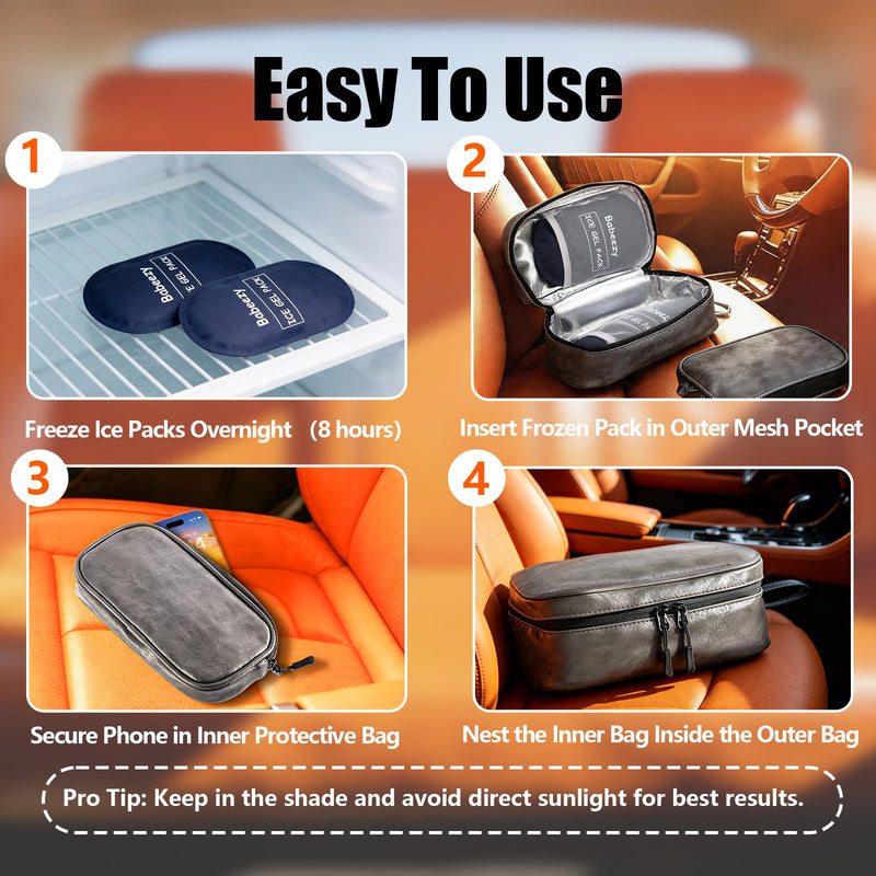 Keep Your Phone Safe from Extreme Heat Car Phone Cooling Bag Grey | Includes 2 Reusable Ice Packs, Fits All Phones, Keep Your Phone From Overheating in Hot Car, iPhone Cooling Case for Car Grey Upgraded