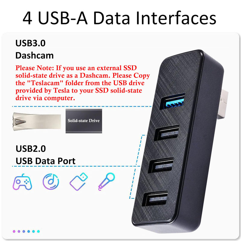 Leiakendi Glove Box USB Hub for Tesla 2024-2025 Model 3 Highland, Cybertruck and New Model Y Juniper, 4-in-1 Glovebox Docking Station Accessories for Dashcam Flash Drive Data Transferring Game Music 24-25 Model 3 & Cybertruck & Model Y Juniper