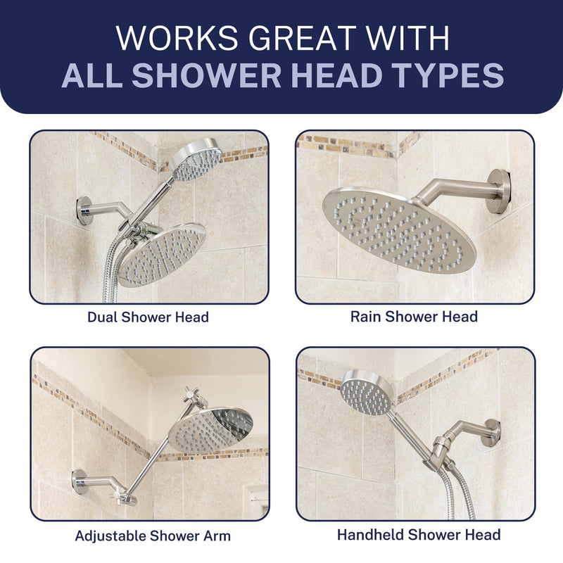 HammerHead® Solid Metal Shower Arm and Flange - 7.5 Inch 304 Stainless Steel Extension Pipe - Universal Shower Head Arm with Flange and Locking Screw, Chrome