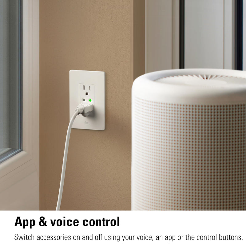 Eve Energy Outlet (Matter) – Smart Outlet & Power Meter, App & Voice Control, No Bridge, Thread, Works with Apple Home, Alexa, Google Home, SmartThings, 100% Privacy, Requires Thread Border Router Single