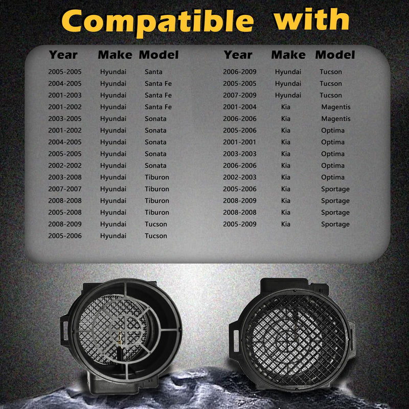 Mass Air Flow Sensors Meter MAF Compatible with 01-06 Santa Fe / 01-05 Sonata / 03-08 Tiburon / 05-09 Tucson / 01-06 Optima / 05-10 Sportage Replaces 2816437200 (01 02 03 04 05 06 07 08 09 10)