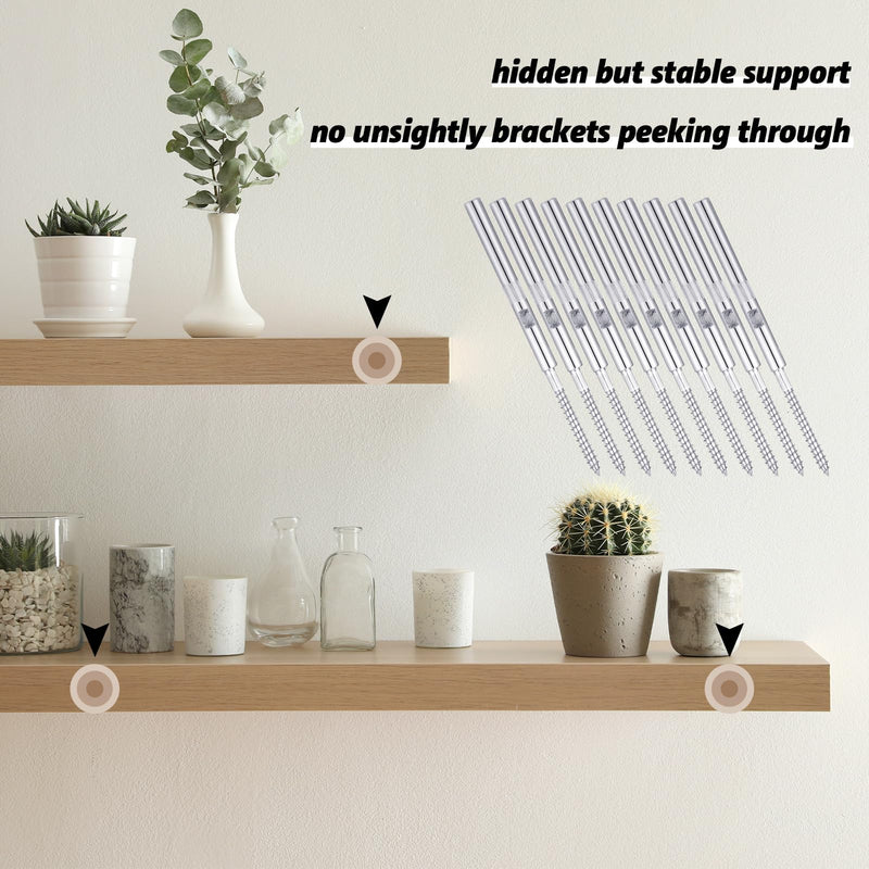 10 Pcs Floating Shelf Invisible Bracket Floating Shelf Supports Metal Blind Wall Mounted Support Hidden Fireplace Mantel Brackets for DIY, Shelving Mounting Hardware Included, 6.5 x 0.39 Inches