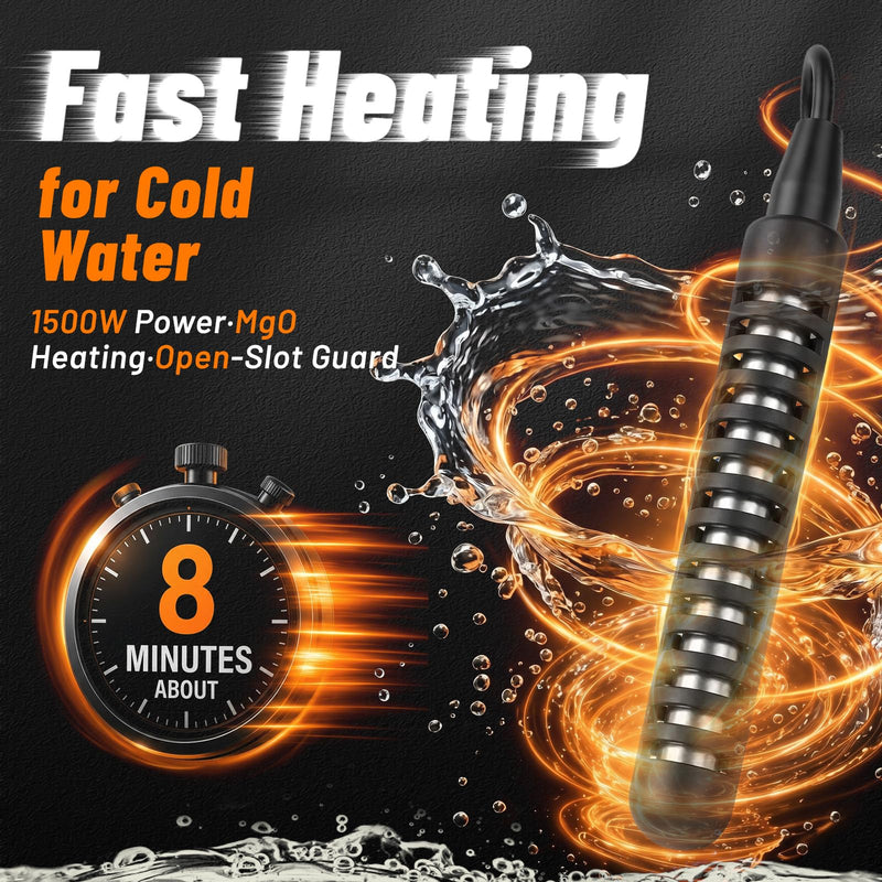 Immersion Water Heater 1500W 120V, Titanium Portable Submersible Heater with NEMA 5-15P Plug, Digital Temperature Monitor, Durable Build & Secure, for Bathtubs, Buckets & Small Inflatable Pools