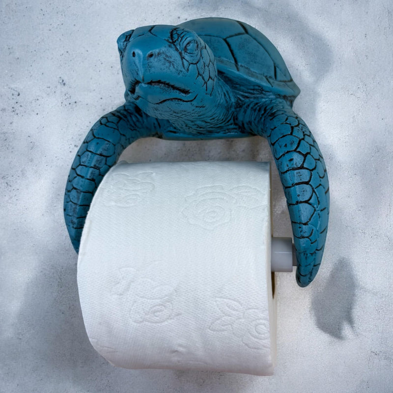 Sea Turtle Wall Mount Toilet Paper Roll Holder Rustic Nautical Beach Sea Blue/Green Coastal Decor – Aqua Teal Weathered Finish
