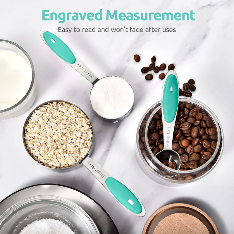 Measuring Cups and Spoons Set: U-Taste 18/8 Stainless Steel 12 Pieces Metal Stacking Kitchen Baking Cooking Food Measure Set 7 Cups 5 Spoons with Strengthened Weld Joints (Aqua Sky) Aqua Sky