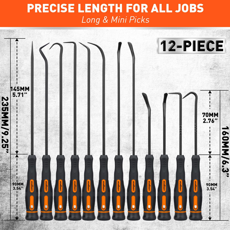 HORUSDY 12-Piece Precision Hook and Pick Set, Car Auto Oil Seal/O-Ring Seal Gasket Pick, Precision Hooks Puller Remover