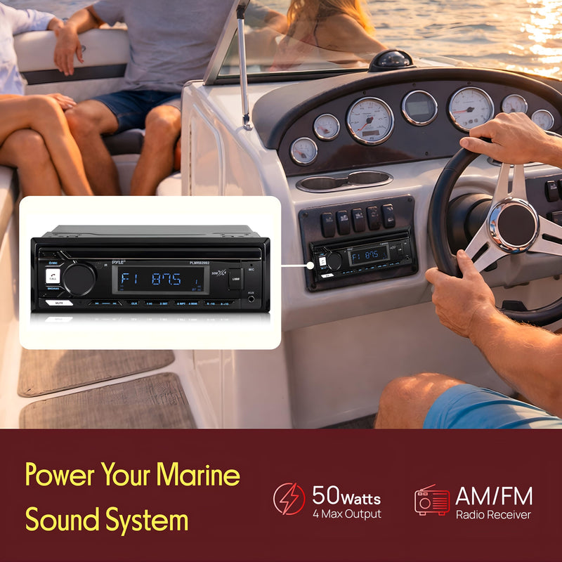 Pyle Marine Bluetooth Stereo Radio - 12v Single DIN Style Boat In dash Radio Receiver System with Built-in Mic, Digital LCD, RCA, MP3, USB, AM FM Radio - Remote Control - PLMRB29B (Black) Black
