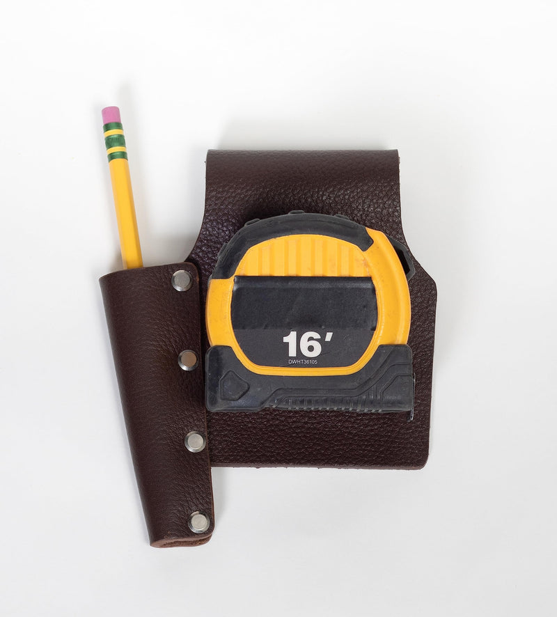 The Wood Shop Mate Heavy Duty Tape Measure Pencil Holder in Top Grain Leather Made to Last A Lifetime Pencil Holder on Left