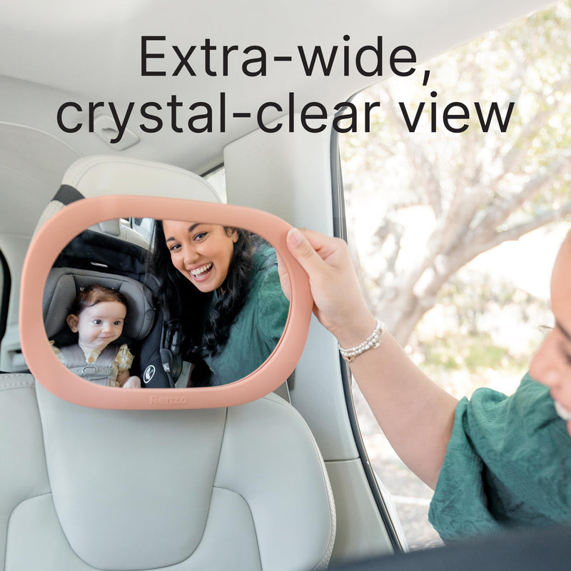 Renzo Baby Car Mirror - Rear Facing Car Seat Mirror for Infants - Extra Large, Shatter-Resistant, 360° Adjustable, Tool-Free Installation - Fits Most Cars, SUVs & Trucks (Almond Cream) Almond Cream