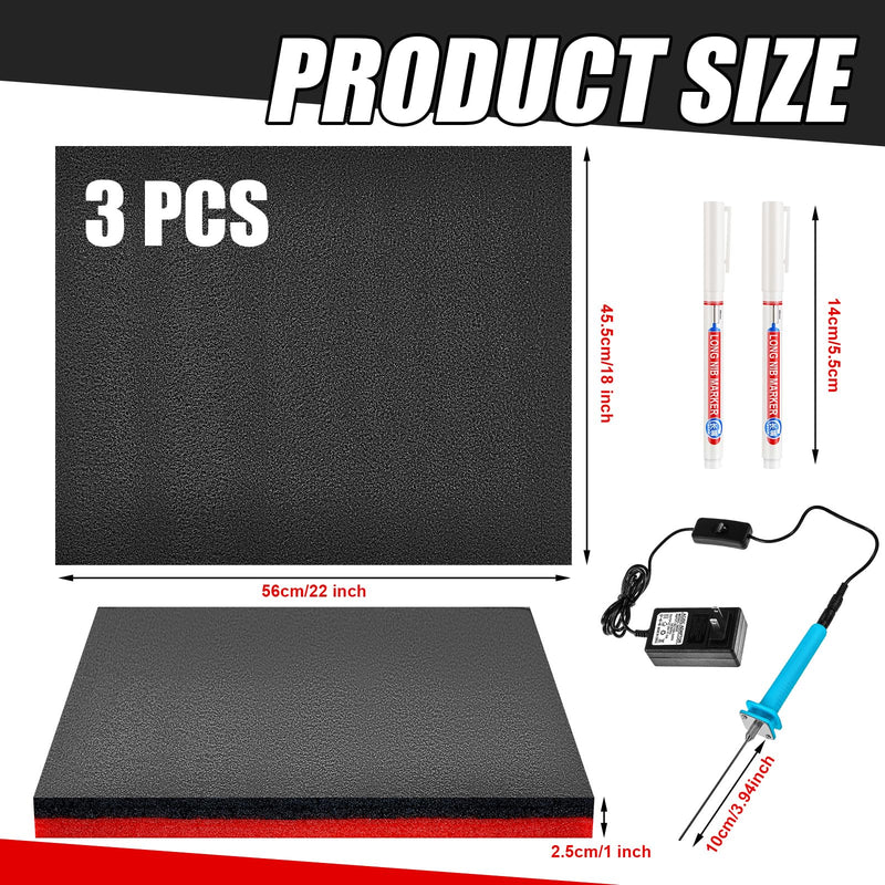 Gisafai 3 Sets 22 x 18 x 1 Inch Tool Box Foam Sets Includes 3 Tool Box Liner 1 Foam Cutter 2 Marker Pens Adjustable Non Slip Organizer Sheet for Toolbox Cabinet Chest Drawer Storage Craft