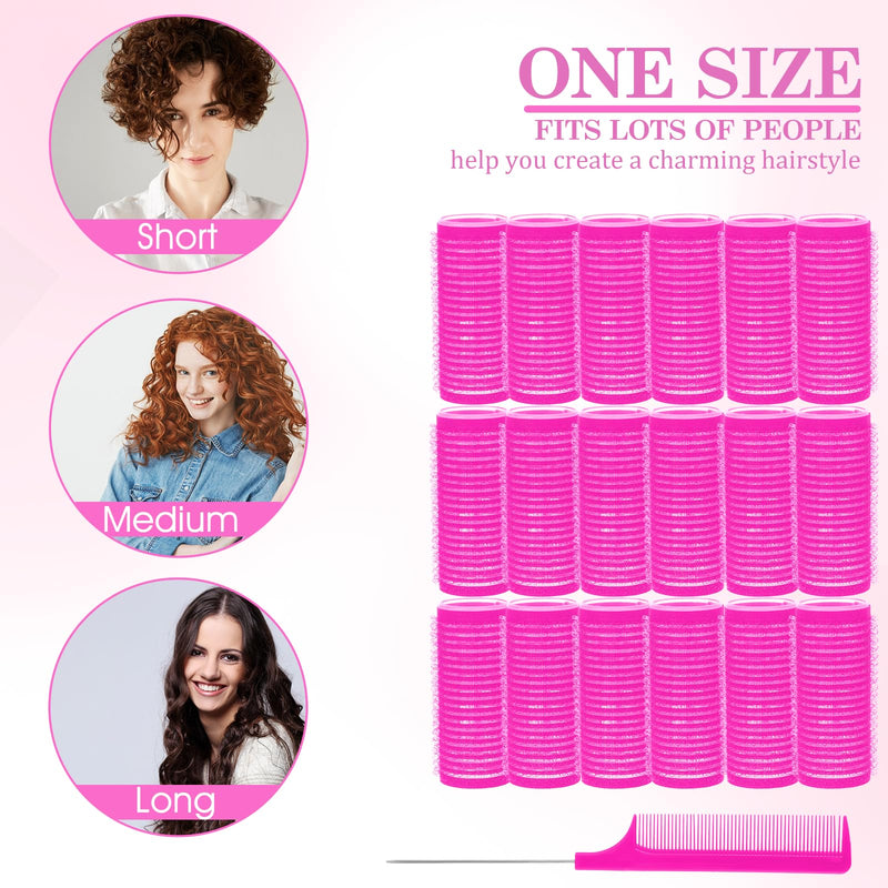  [AUSTRALIA] - 18Pcs Self Grip Hair Rollers with Small Comb Heatless Curler Pro Salon DIY Hairdressing Curlers Tools for Long Medium Short Hair Rose Red