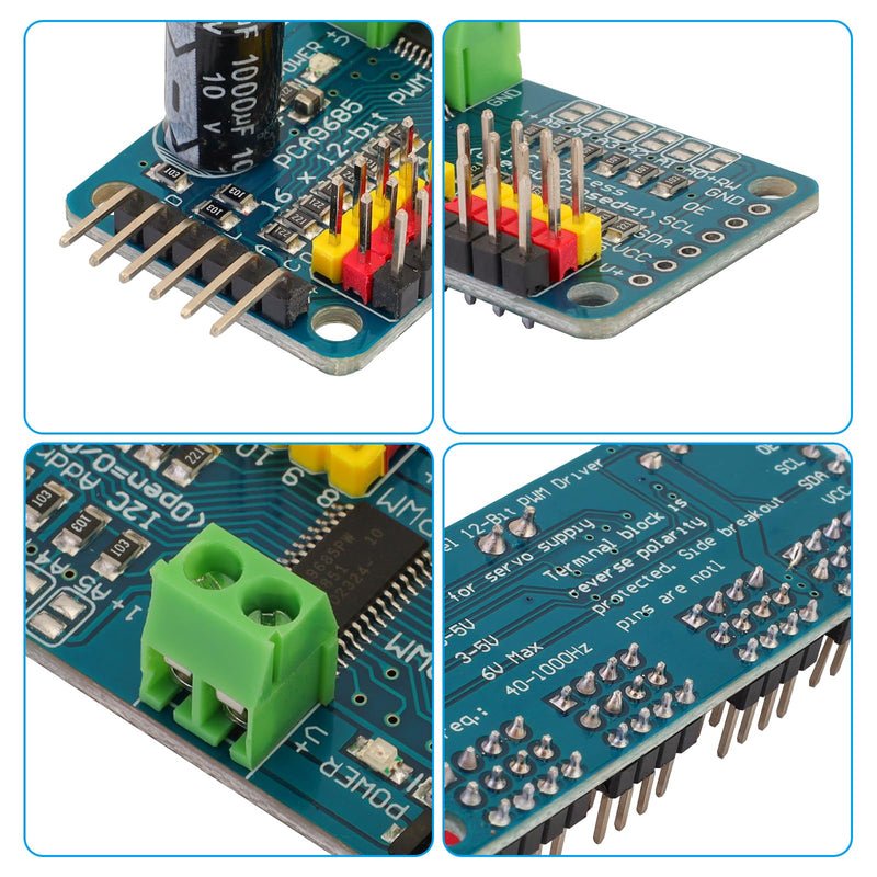 MakerFocus 2pcs PCA9685 16 Channel PWM Servo Motor Driver Board I2C IIC Interface 12 Bit Resolution for Arduino, Raspberry Pi, Robot