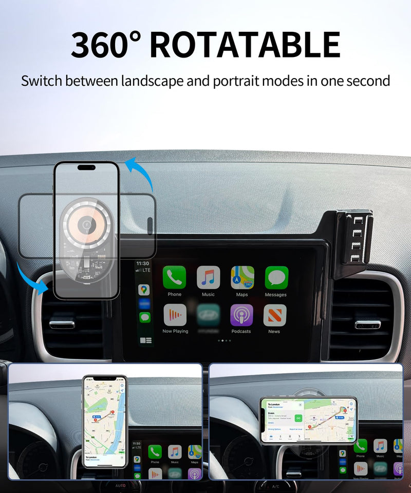 Wireless Charging Car Phone Holder for Hyundai Venue 2020-2026, 8" Screen | Magsafe Accessories Fast Charging Magnetic Cell Phone Holder Clip Compatible with iPhone Android, 3D Fit Vehicle Phone Stand