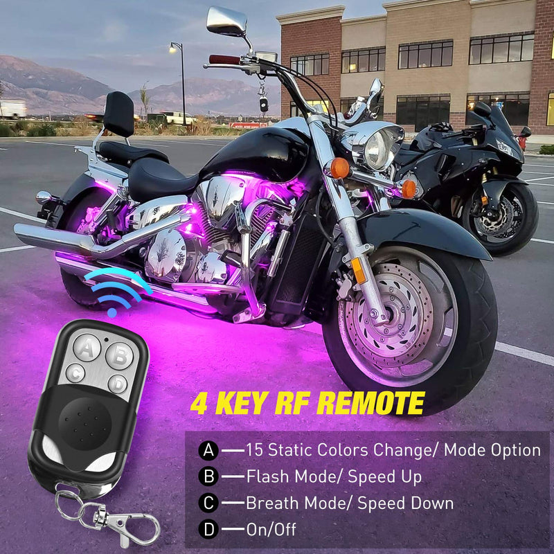 Nilight 8PCS Motorcycle RGB Led Light Kit Waterproof Multi-Color Atmosphere Lights Lamp with 4Key RF Wireless Remote for Harley Davidson Honda Kawasaki Suzuki, 2 Years Warranty (TL-42) 8Pcs RGB LED Strip Lights