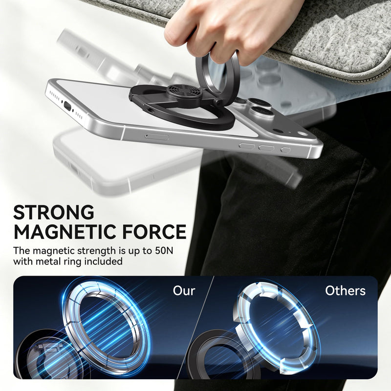 Magnetic Phone Ring Holder for MagSafe - Cell Phone Grip Stand with Aromatherapy Double-Sided Finger Grip Stand Compatible with iPhone 17/16/15/14/13/12 Series and Magnetic Car Mount (Black) Black