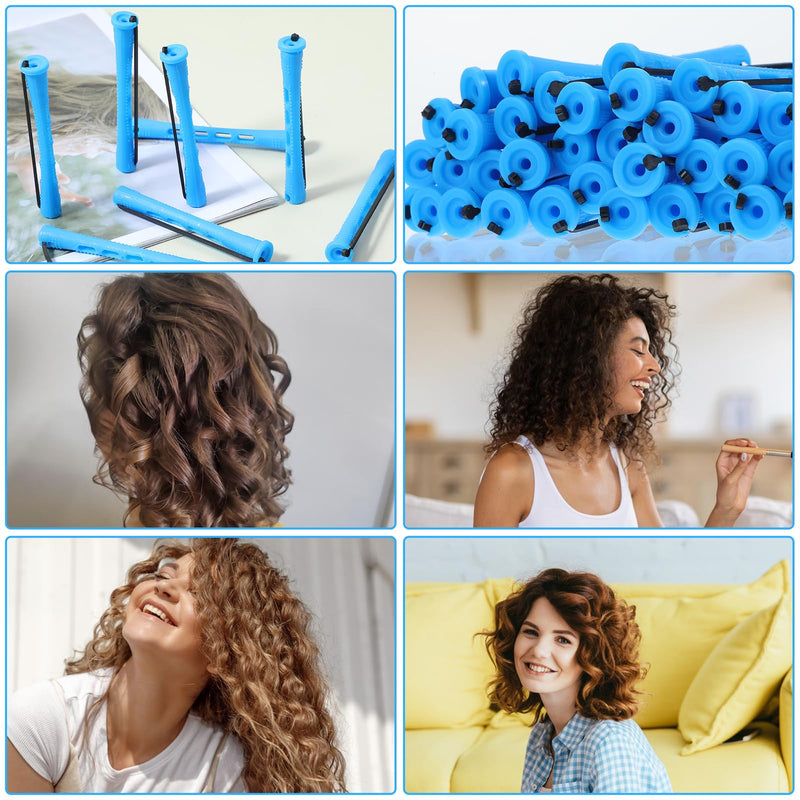 40 Pcs Perm Rods for Short & Long Hair, Small Hair Rollers for Women, Plastic Cold Wave Curling Rods, Perm Kit, Women's DIY Hairdressing Tools (Blue, 3.27×0.37 Inch)