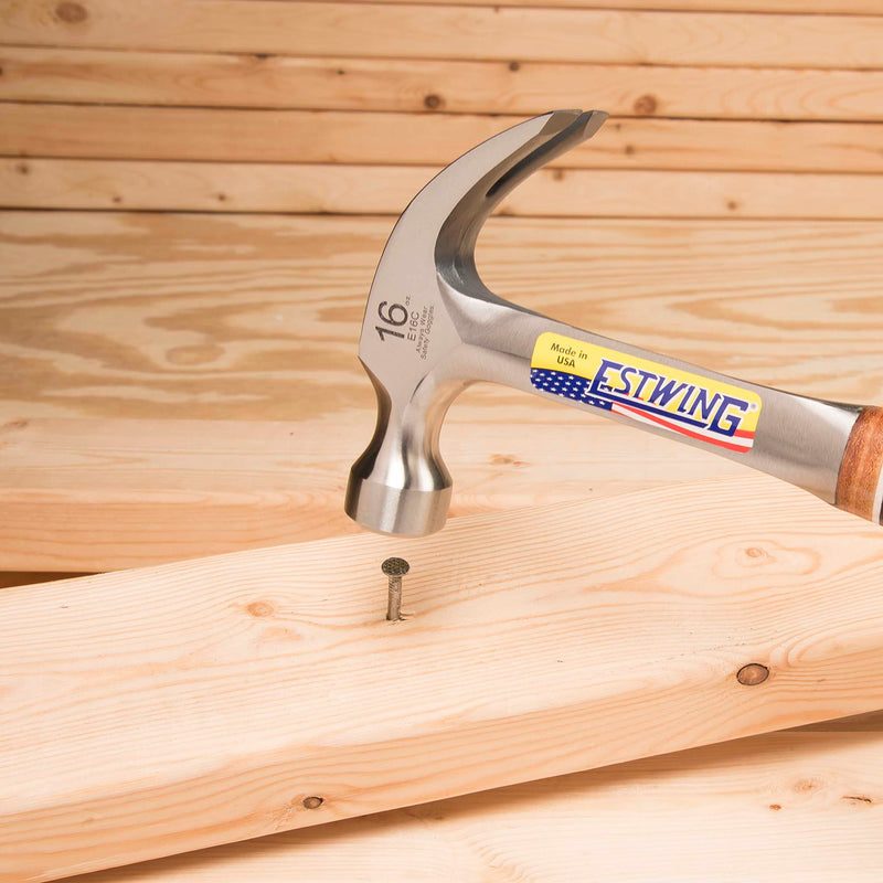 ESTWING Hammer - 16 oz USA Made Curved Claw Hammer with Smooth Face & Genuine Leather Grip - E16C 16 oz (Ounces)