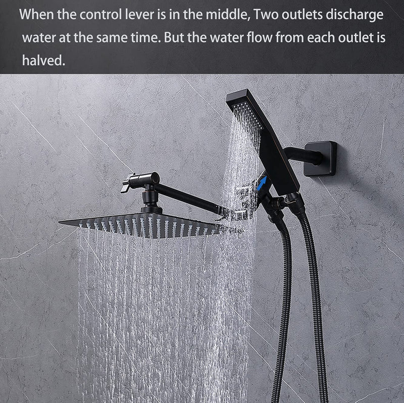 G-Promise Solid Metal Shower Arm Diverter with Holder for Hand Held Showerhead and Fixed Spray Head, G 1/2 3-Way Bathroom Universal Diverter System Replacement Part (Oil Rubbed Bronze) Oil Rubbed Bronze