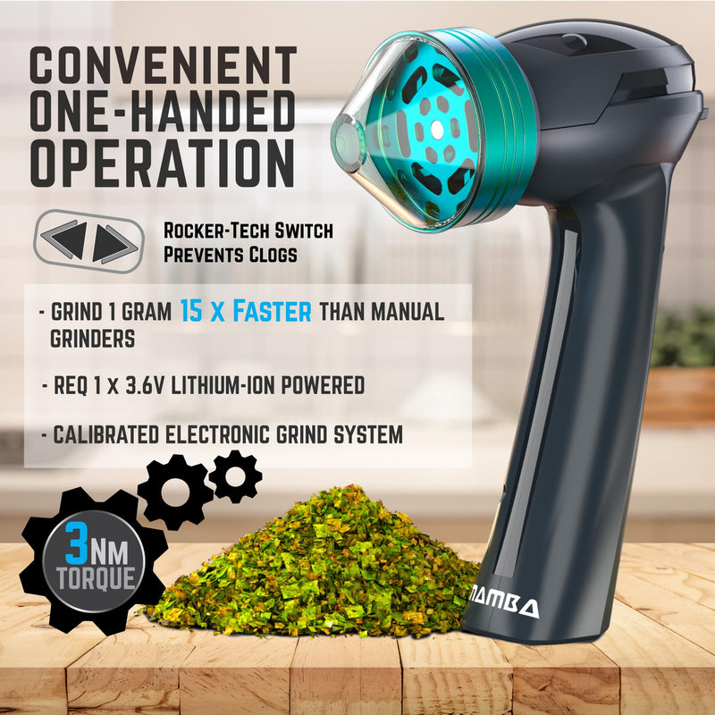 Mamba Original 1g Gray USB Electric Herb Grinder. Small Portable Metal Herbal Grinder Machine & Spice Mill for the Kitchen Anchor Gray & Green