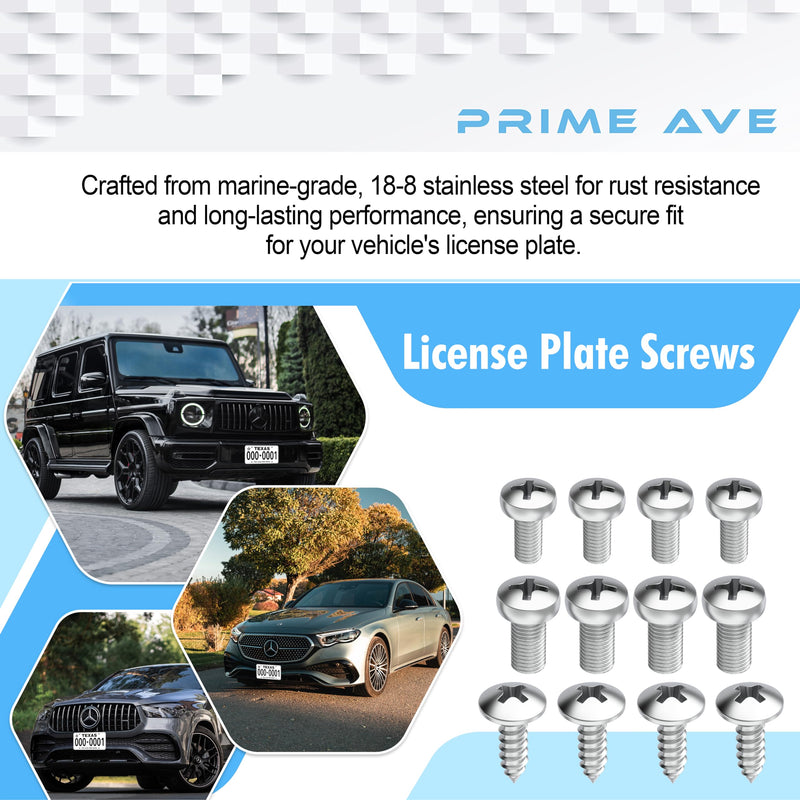 Stainless Steel License Plate Screws for License Plates, Frames, Covers - Rust Proof Licence Plate Screw Set for Front/Rear - Compatible with Mercedes Benz (Pack of 12) Standard Length Silver