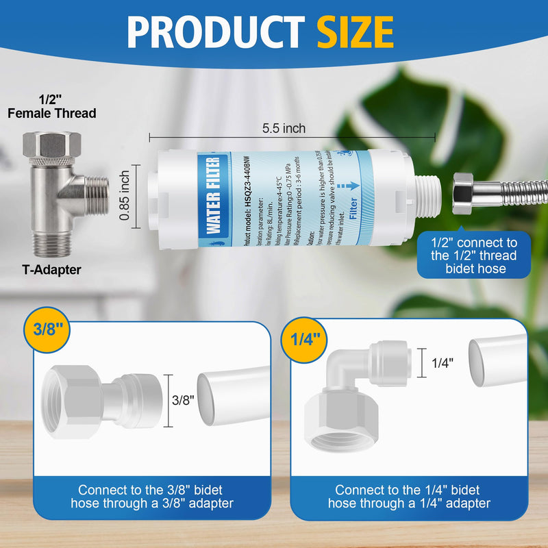 4 Pack Bidet Water Filter and Adapter for Electric Bidet Toilet Seats, Reduce Mineral Deposits & Soften Hard Water, Essential Protection for Smart Toilet, Compatible with 1/2", 3/8", 1/4" Hoses 4