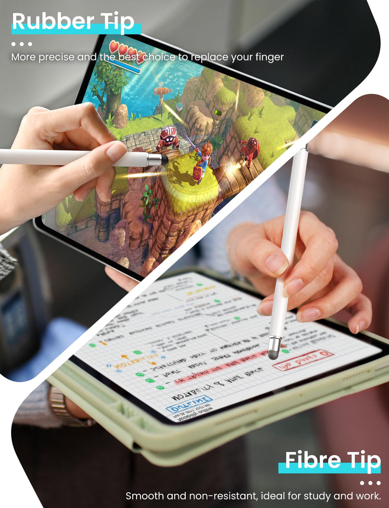 MEKO Stylus Pen for Touchscreen, 3-in-1 Universal Tablet Pen | Magnetic Design Replacement Tip, Fiber & Rubber & Disc Nibs, High Sensitivity for All Touch Screens Devices (White) White