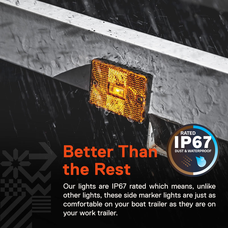 TRUE MODS 2pc 2x3 3x2 Inch Amber LED Stud-Mount Side Marker Light [DOT Certified] [IP67 Waterproof] [ Integrated Reflector] for Utility Boat Trailers Over 80" Camper RV Clearance Light 2 Pack