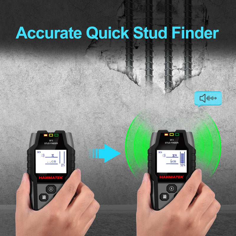 HANMATEK Stud Finder Wall Scanner - 5 in 1 Electronic Wall Wood Stud Finder,Audio Alarm and HD LCD Display with Updated Positioning Hole for Center and Edge of Wood AC Wire Metal Studs Joist Pipe Gray