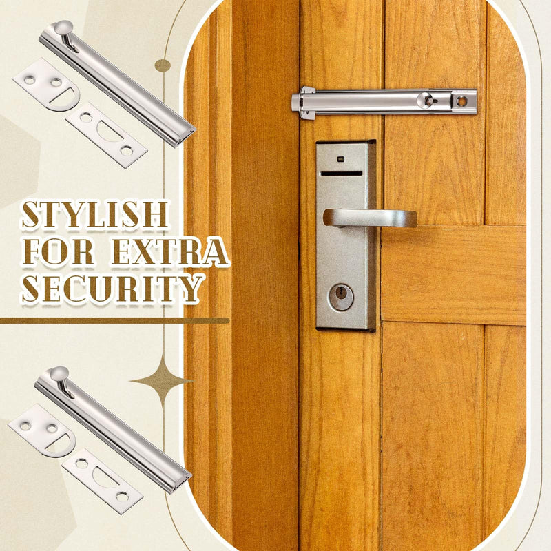 Lothee 4 Pcs Solid Brass Surface Bolts Slide Latch Door Lock Bolt with Screws Anti Theft Security Lock for Top of French Door Gates(4",Silver) 4 Inch Silver