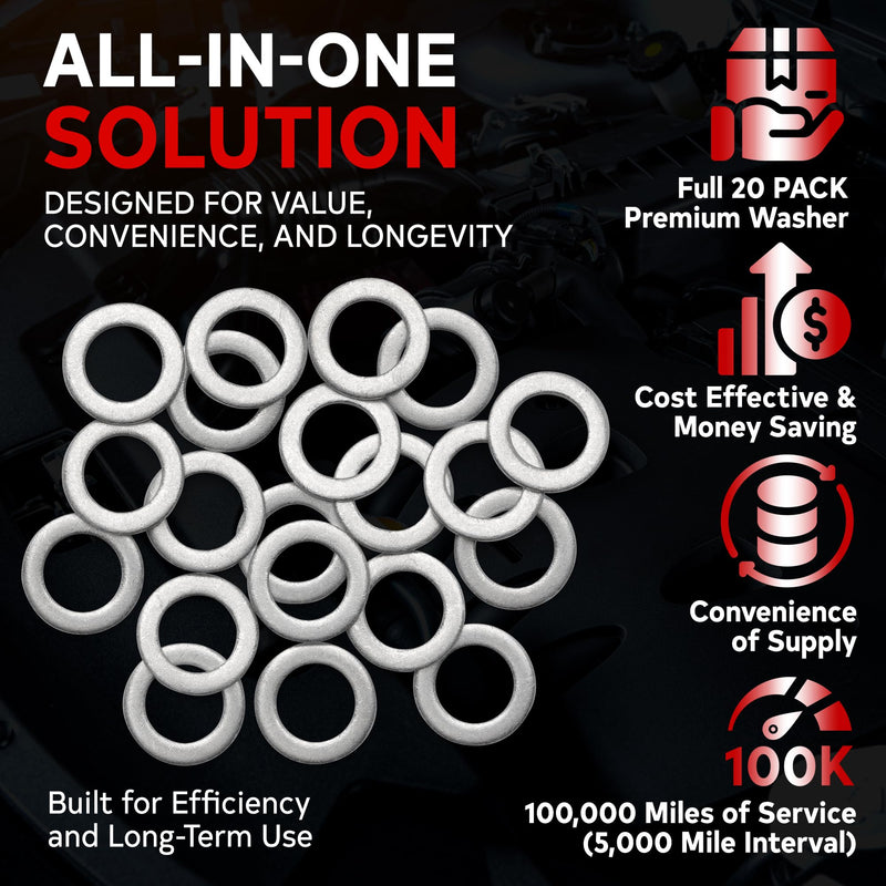 VOTEX-Made in USA- Oil Drain Plug Crush Washer M14 14MM, Gasket Seal Ring - Fits Acura, Honda, Kia, Hyundai and More, 20 Pack, 94109-14000, 007603-014106, 21513-23001, 9956-41-400