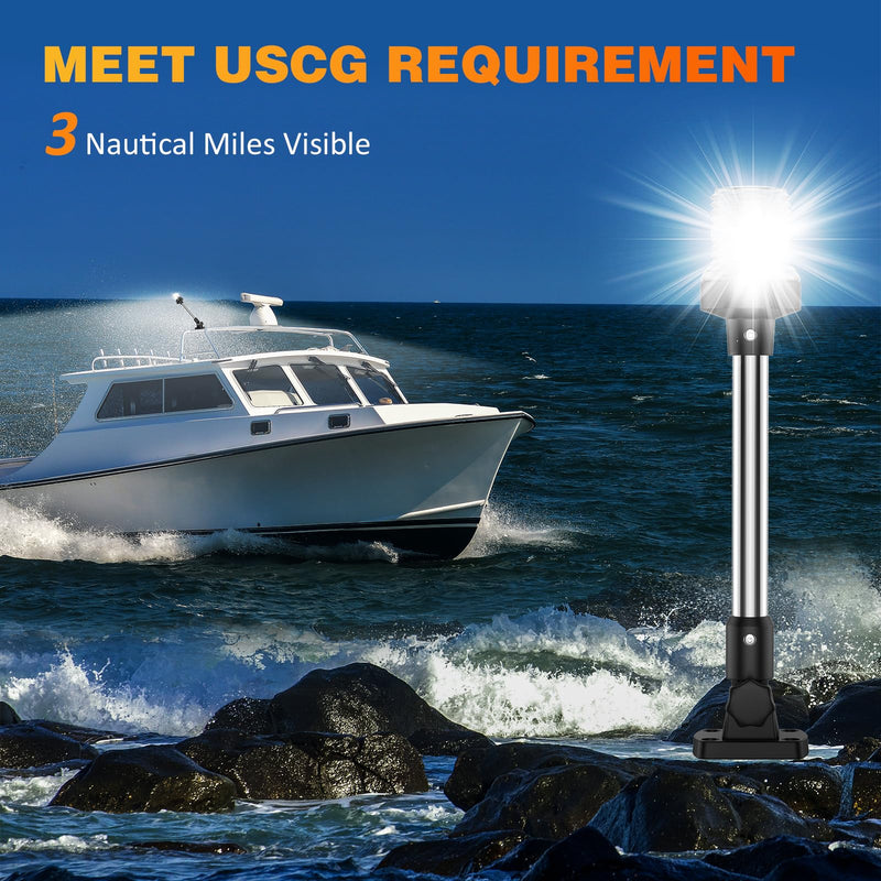 9 Inches Anchor Light Stern Lights for Boats LED Waterproof IP67, White Fold Down Rear Boat Navigation Lights, 3NM Visible Boat Running Light LED Marine for Pontoon, Jon Boats (12-24V) 9 Inches
