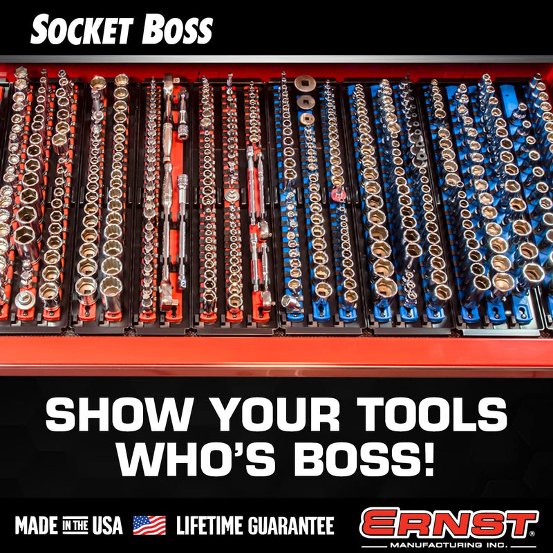 Ernst Manufacturing 8485 Socket Boss, Premium 2-Rail, 3/8 Inch-Drive Socket Organizer, 18-Inch, Green 19-INCH 3/8"