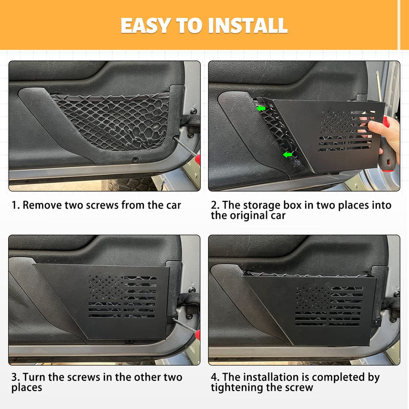 MAIKER Metal Front Door Storage Box, Door Side Insert Organizer Box Pockets for 2007-2018 Jeep Wrangler JK 2/4 Door 2pcs(Black)