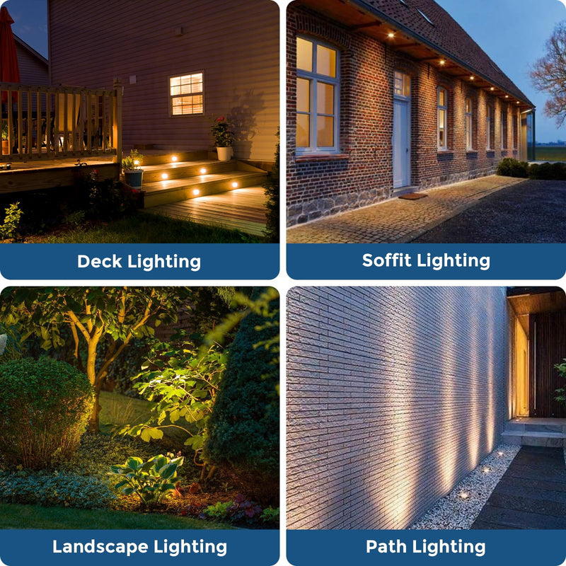 Gardencoin Recessed LED Deck Lights, Heavy Duty Soffit and Stair Lighting Outdoor, 1W 12-24V Low Voltage Landscape In Ground Well Light, Underwater Light Ultra Waterproof, Dimmable(3000K-6pack) 1 Watt-1.38inch 3000K warm white narrow