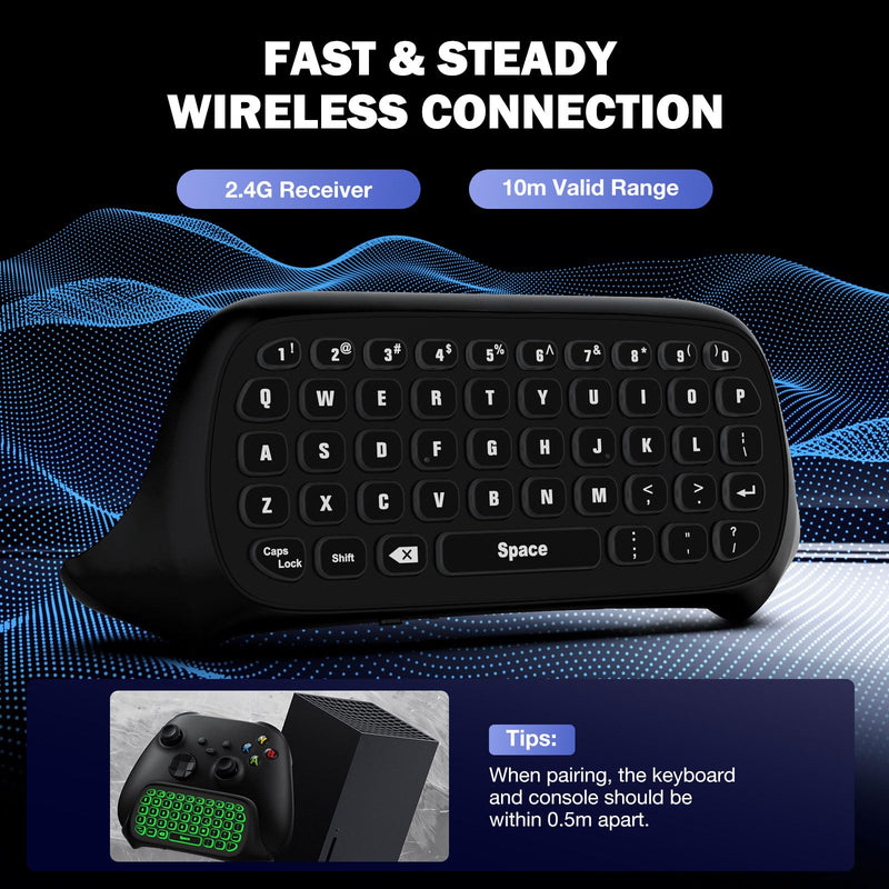MoKo RGB Keyboard for Xbox One Controller | Wireless Chatpad Keypad w/ 2.4G Receiver, Accessories for Xbox One S/Elite/2/Series X/S, Black+White