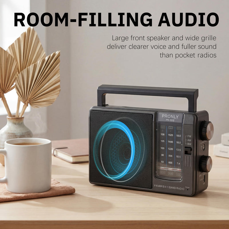 Portable AM FM SW Radio, Dual Power (4×AA or DC 5V USB) with Telescopic Antenna, Large Speaker & Metal Tuning Knobs, Compact Portable Radio for Home, Camping & Kitchen, Black