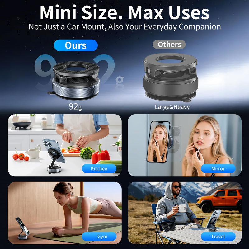 Car Phone Holder for Magsafe [Strongest Suction & Foldable] 360° Adjustable Vacuum Magnetic Phone Holder, Cell Phone Holders for Your Car Compatible with iPhone 17 Pro Max 16 15 14 13 12